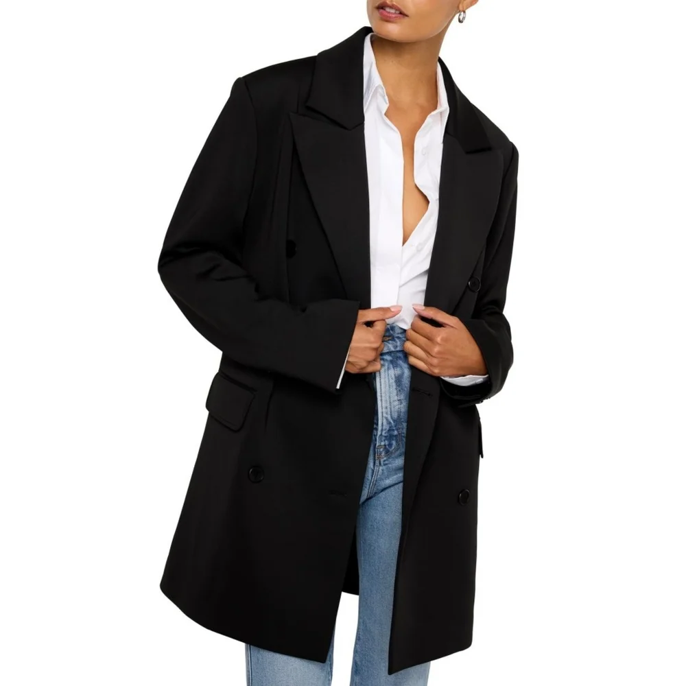 Good American Scuba Double-Breasted Longline Coat Black | Sculpting |Size 2X - Picture 3 of 4